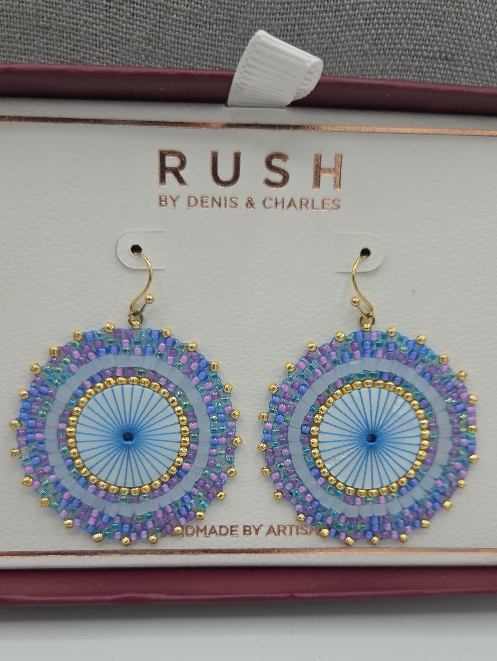 5 for $25! RUSH by Denis & Charles Blue & Purple Beaded Circular Drop Earrings